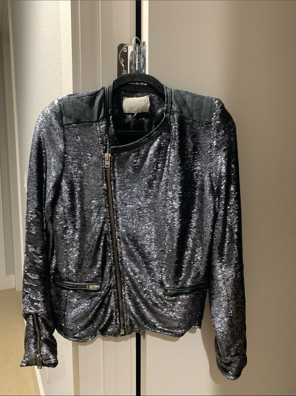 Iro Black Gray Sequin Bomber Jacket